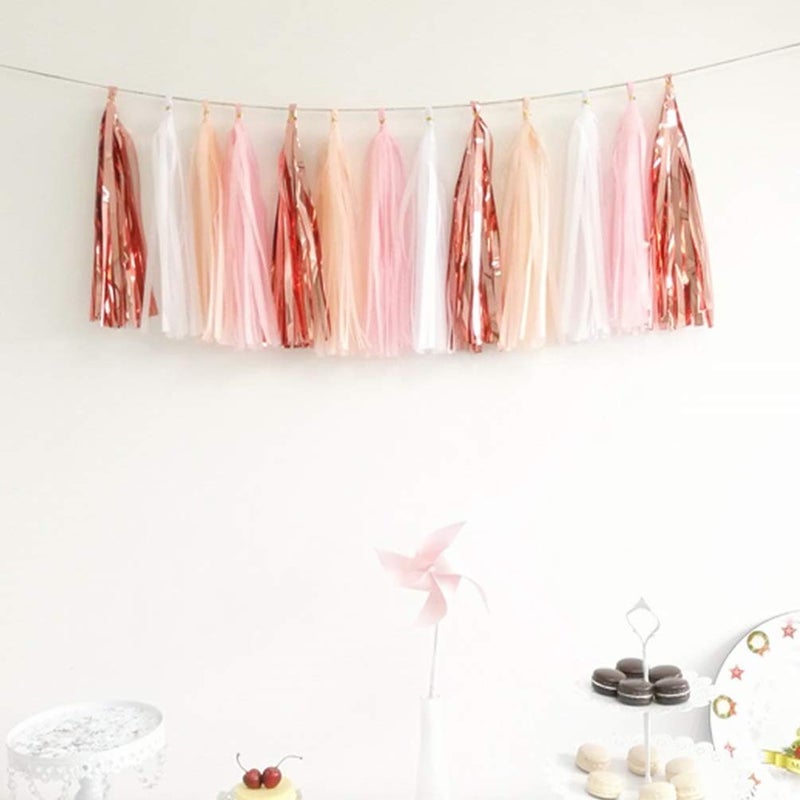 Aimto 20PCS Shiny Tassel Garland Tissue Paper Tassel Banner,Table Decor,Tassels Party Decor Supplies - Rose Gold,Peach Color,Light Pink,White - Image 4